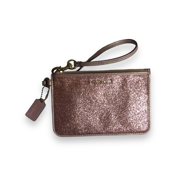 Coach Small Pink Glitter Wristlet Clutch Bag Authentic Rose Gold Sparkle Y2K - Picture 1 of 9